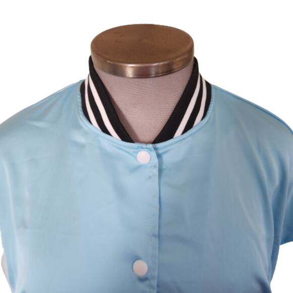 SKY BLUE SATIN ☆ BASEBALL STYLE ☆ CROPPED LIGHTWEIGHT JACKET ☆ NWT - Picture 3 of 6